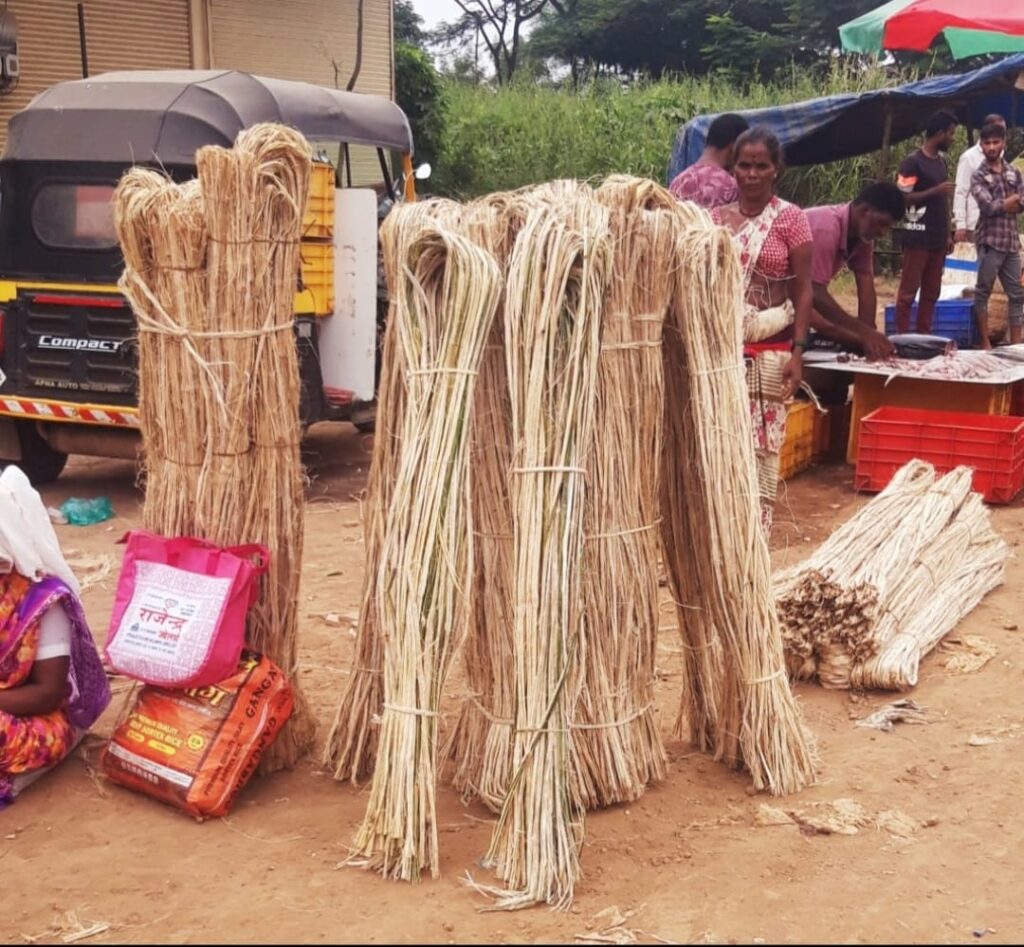 भाताचे भारे बांधण्याच्या बंध विक्रीतून मिळतोय आदिवासीना रोजगार,